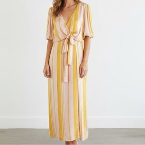 Leyden Pink & Gold Striped Front Knot Maxi Dress Large